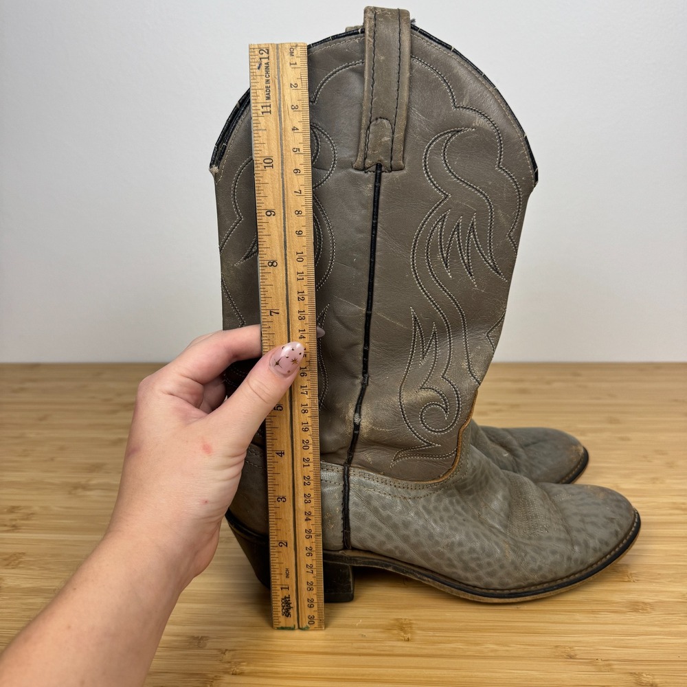 Vintage Acme Gray Leather Western Cowboy Boots Women Size 7 D Genuine - Picture 7 of 11